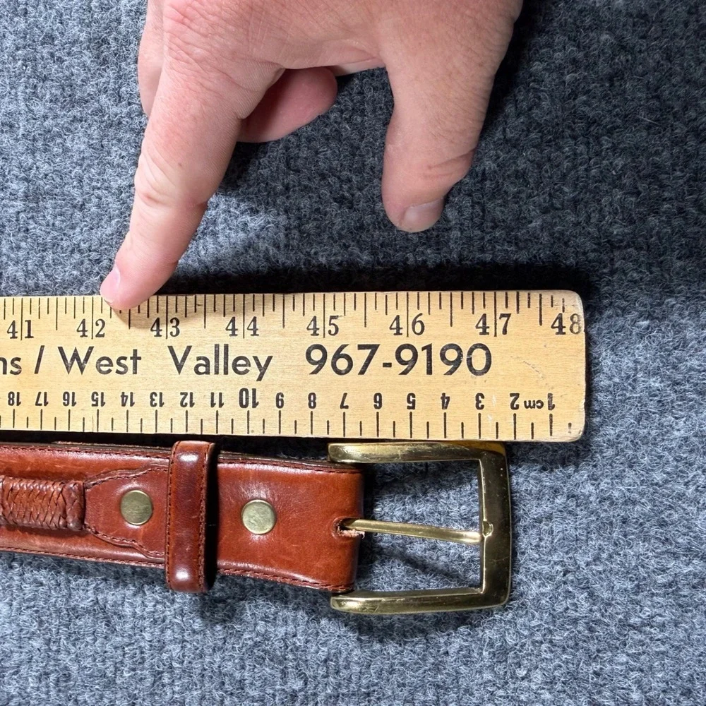 Orvis Shotgun Shell Leather Belt Mens 42 Brown Vintage Sporting Solid Brass